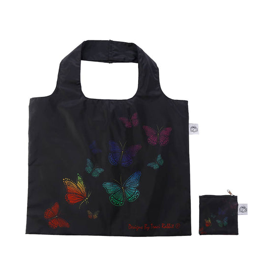 Folding Tote w/ Zipper Pouch - Rainbow Butterflies