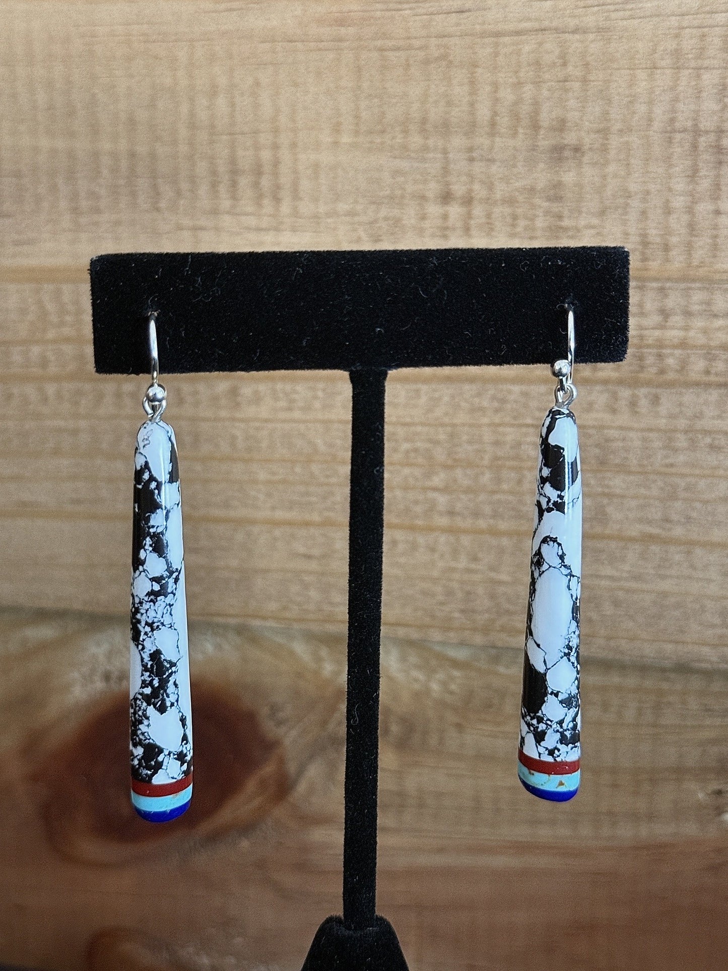 White Buffalo with Turquoise & Lapis Accent and Sterling Silver Dangle Earrings