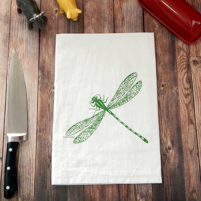 Dragonfly Dish Towel | Tea Towels | Flour Sack Dish Towels: Green