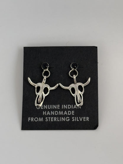 Sterling Silver Skull Earrings with Black Onyx