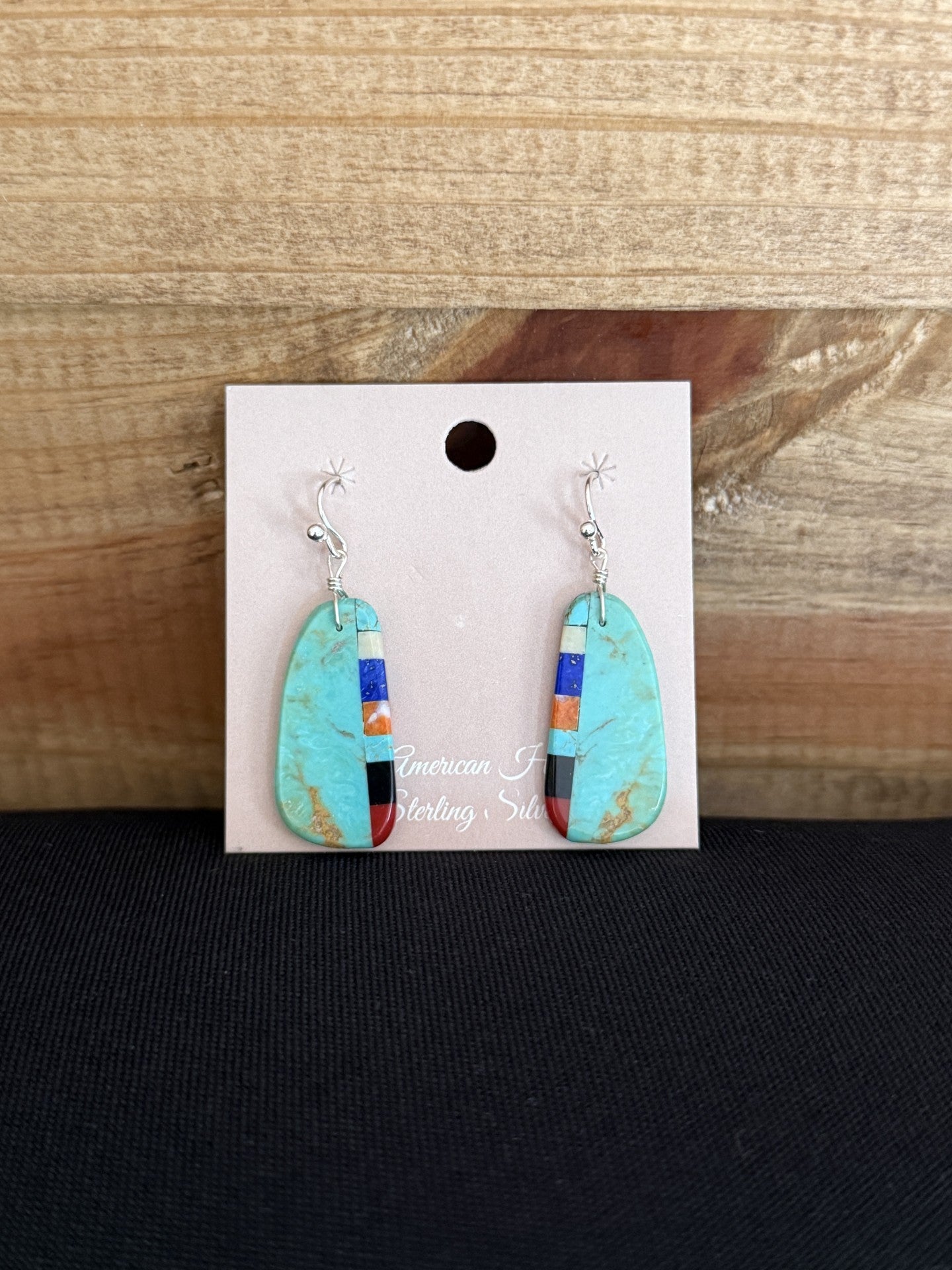 Turquoise Inlay & Sterling Silver Slab Dangle Earrings