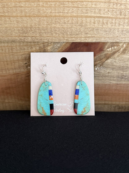 Turquoise Inlay & Sterling Silver Slab Dangle Earrings
