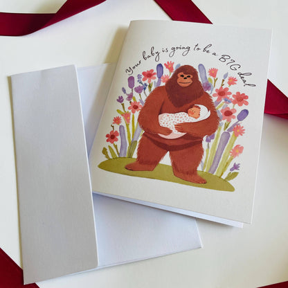 Bigfoot Baby Shower & Pregnancy Congratulations Card: White