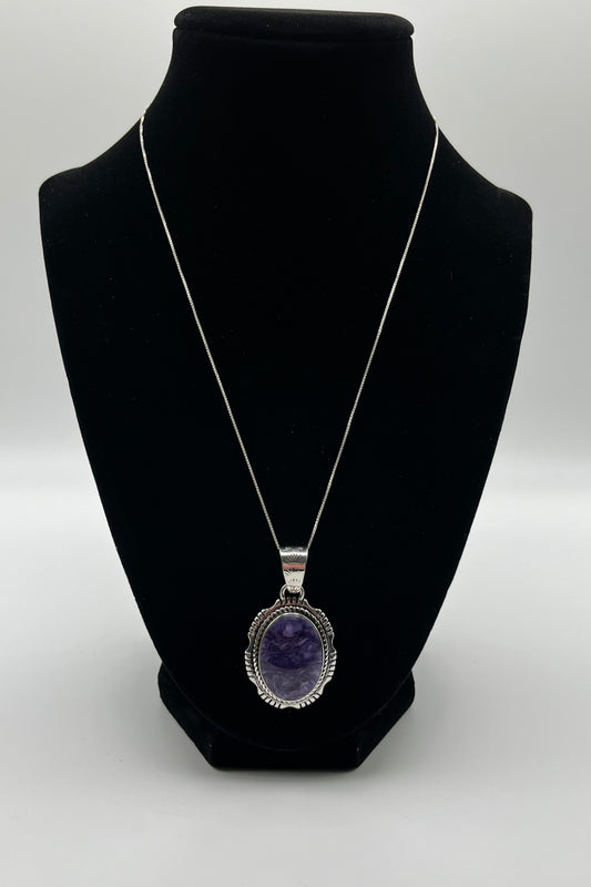 Charoite and Sterling Silver Pendant with chain