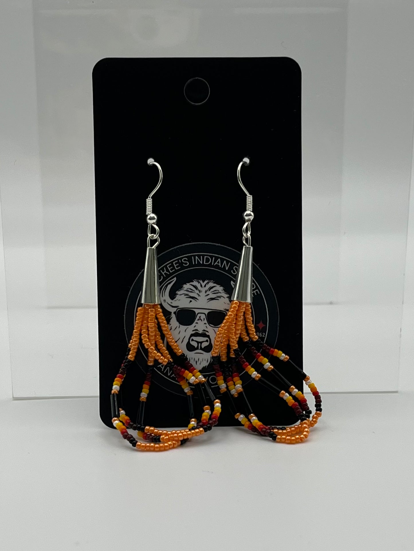 Beaded Earrings Light Orange with Black