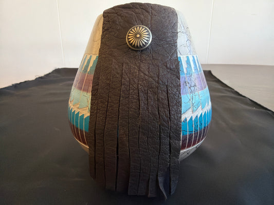 Horsehair Pottery - Black Leather Accent