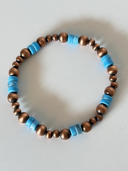 Kingman Turquoise & Copper Beaded Stretchy Bracelet