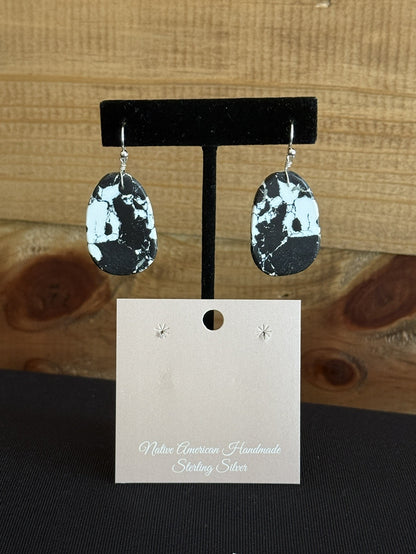 White Buffalo & Sterling Silver Slab Dangle Earrings