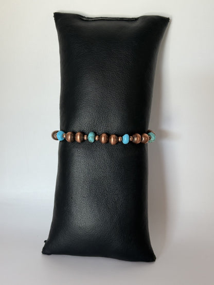 Kingman Turquoise & Copper Beaded Stretchy Bracelet