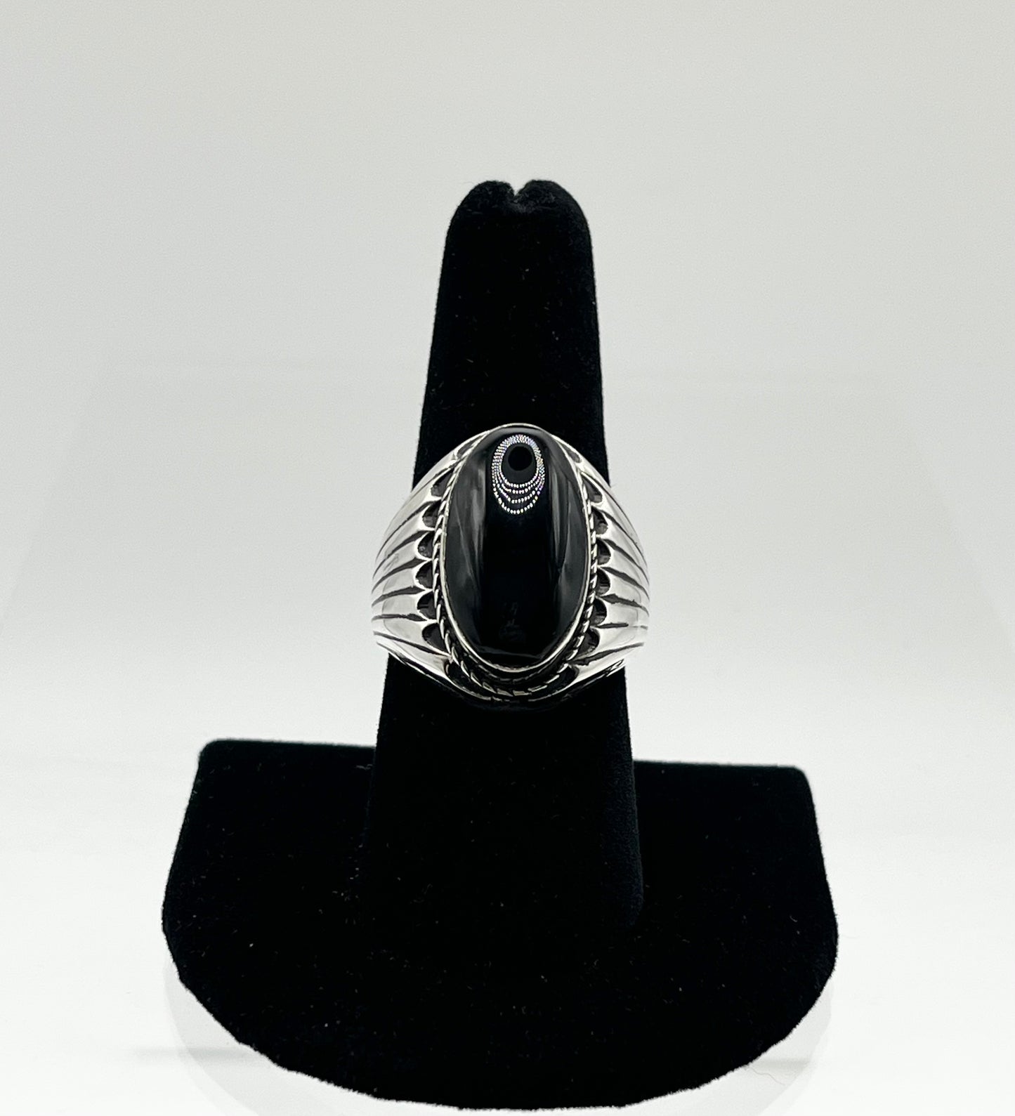 Men’s Onyx and Sterling Silver Ring; Size 9