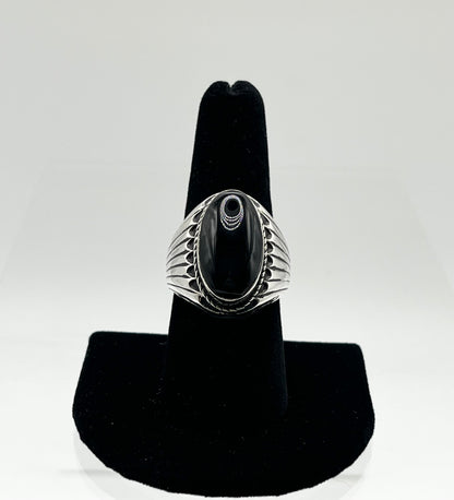 Men’s Onyx and Sterling Silver Ring; Size 9