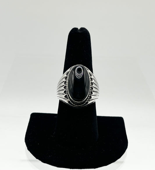 Men’s Onyx and Sterling Silver Ring; Size 9