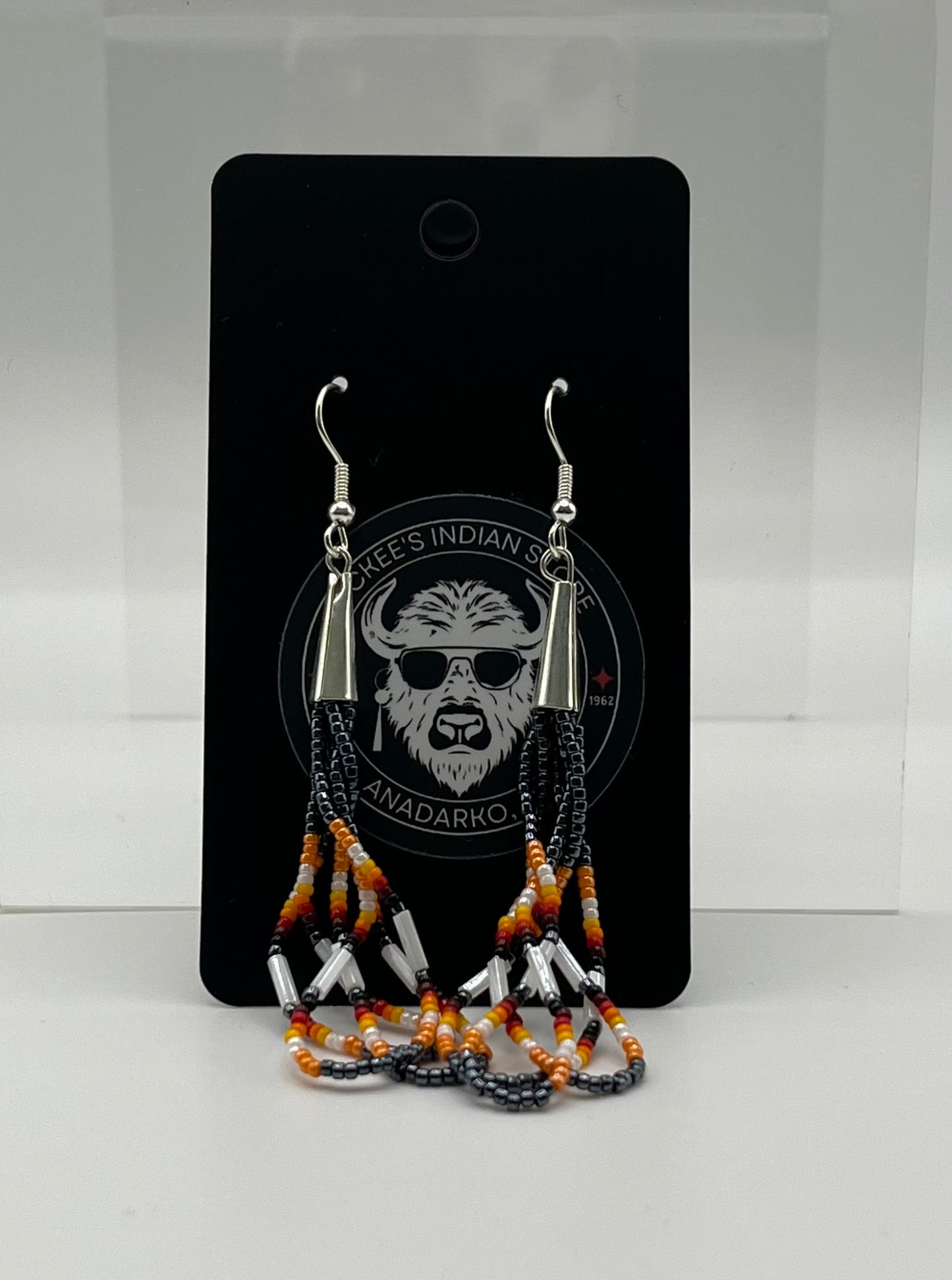 Beaded Earrings Gun Metal with Orange