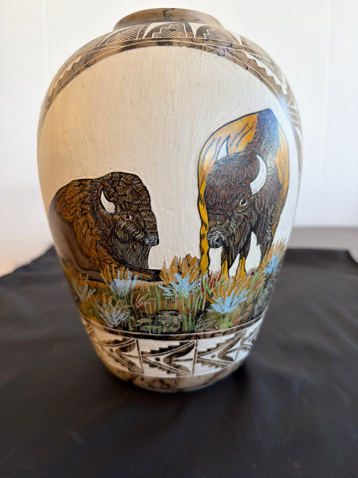 Horsehair Pottery - Painted Buffalo