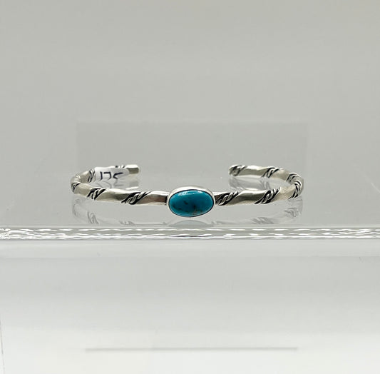 Turquoise and Sterling Silver Rope Cuff Bracelet