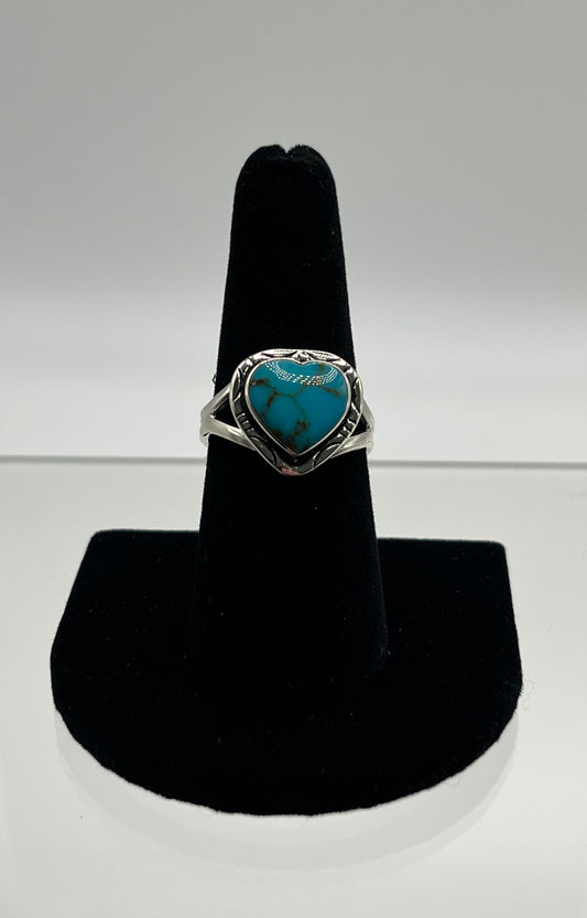 Turquoise and Sterling Silver Heart Shaped Ring Size 8