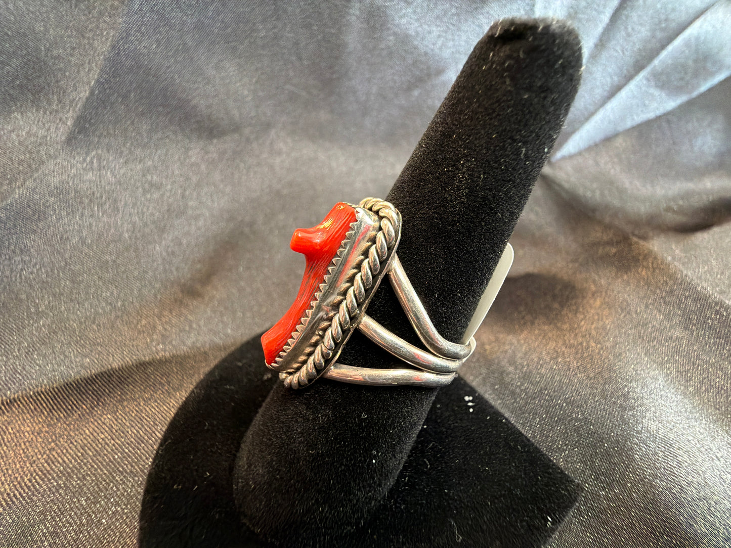 Coral/Sterling Silver Ring (Size 9)
