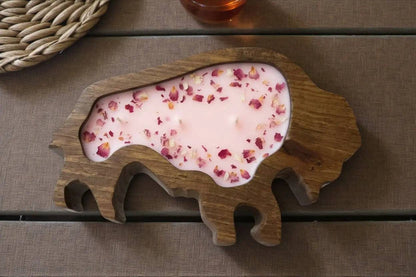 Bison or Buffalo Candle in Hand-Carved Bowl | Organic Soy Candle: Relaxing Spa