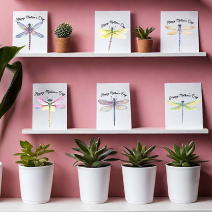Set Of 6 Happy Mother's Day Dragonfly Cards For Mom: Brown Kraft Paper