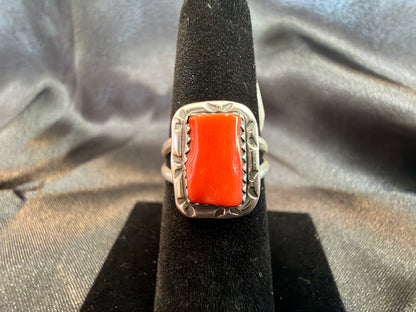 Coral/Sterling Silver Ring (Size 6 3/4)