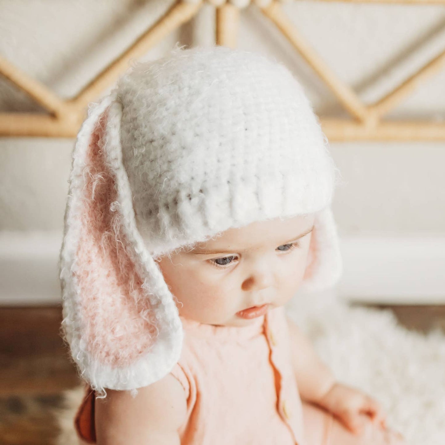 Lop Ear Bunny White Beanie Hat Baby: XS (newborn)