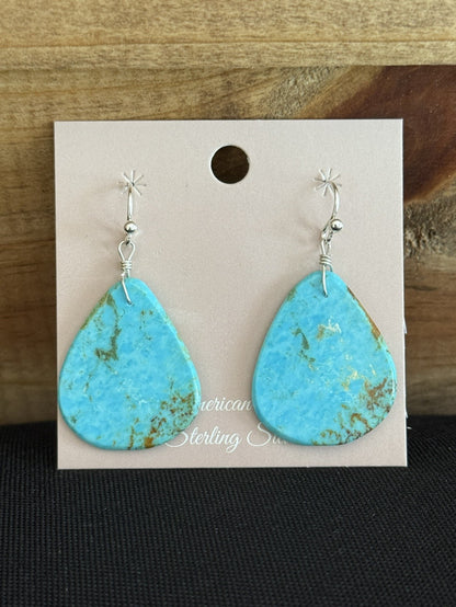Turquoise & Sterling Silver Teardrop Slab Dangle Earrings