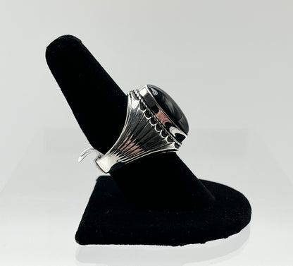 Men’s Onyx and Sterling Silver Ring; Size 9