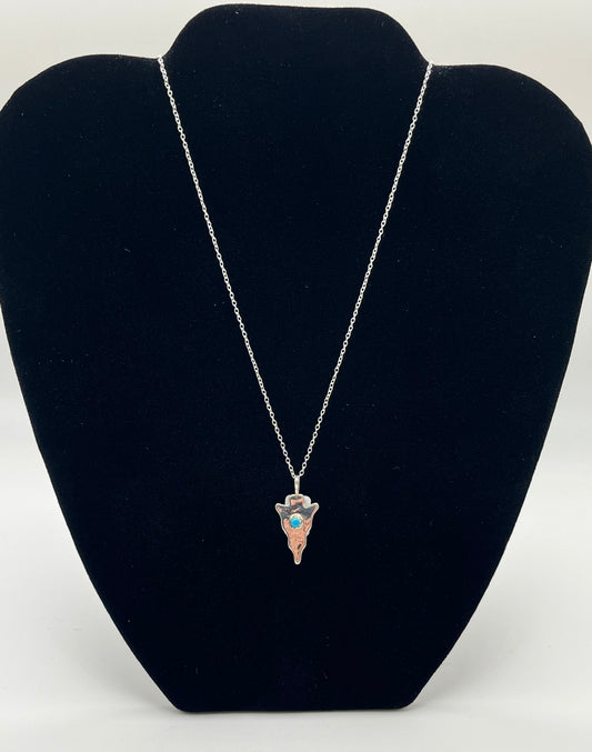 Small Turquoise and Sterling Silver Arrowhead Pendant with Chain