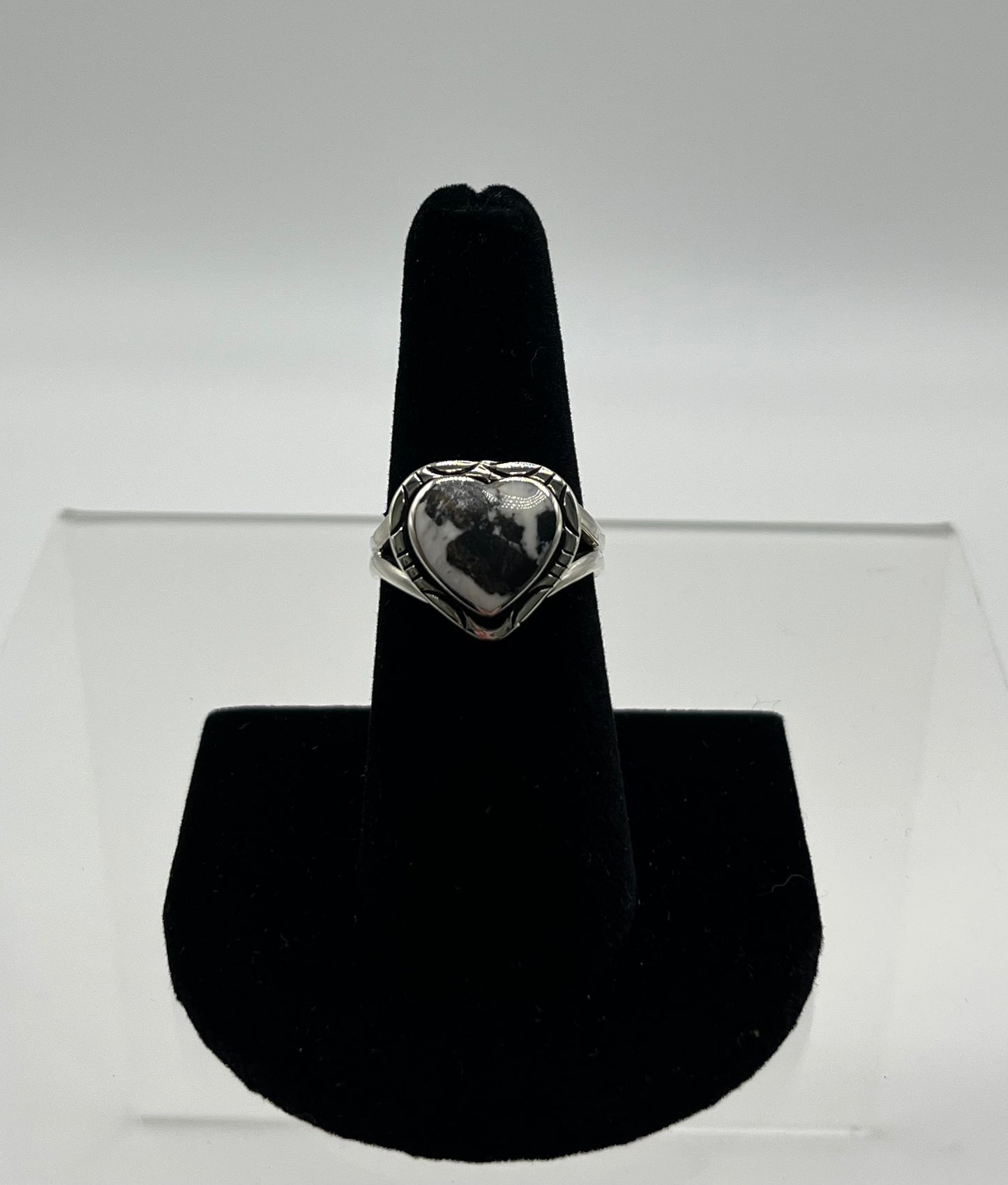 White Buffalo and Sterling Silver Heart Ring Size 7