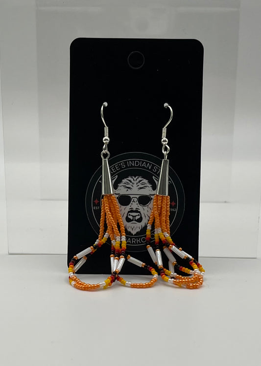 Beaded Earrings Light Orange with White