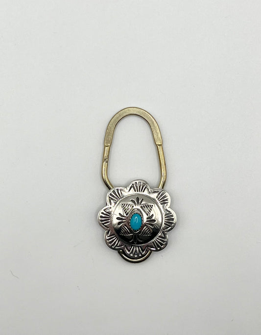 Sterling Silver Concho Keychain with Turquoise