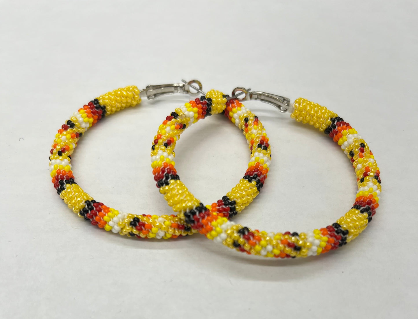 Yellow peyote stitched hoop earrings