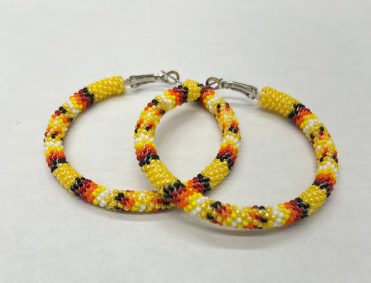 Yellow peyote stitched hoop earrings