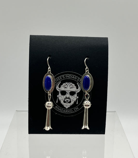 Lapis Lazuli and Sterling Silver Earrings with Squash Blossoms