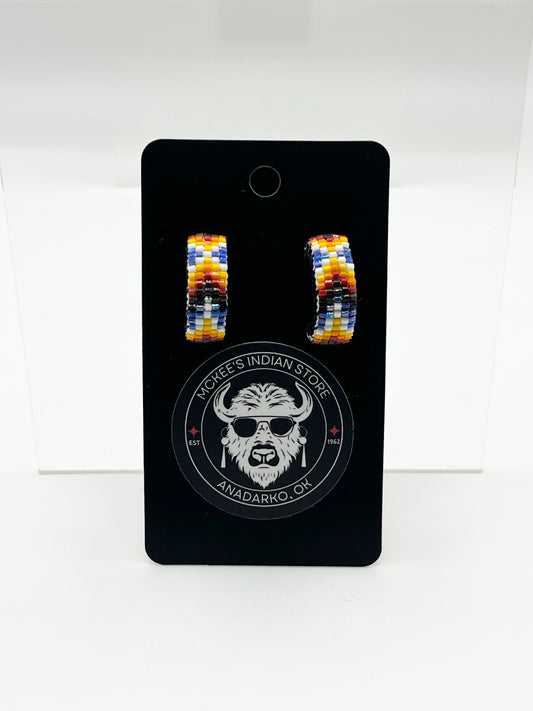 Beaded Hoop Earrings; Navy Blue