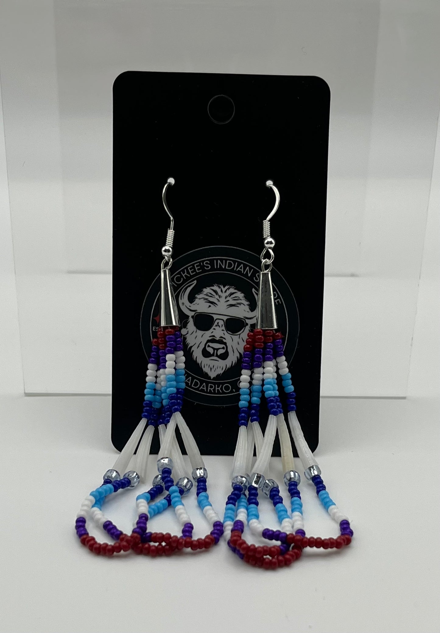 Beaded Earrings Red and Purple with Dentalium Shell