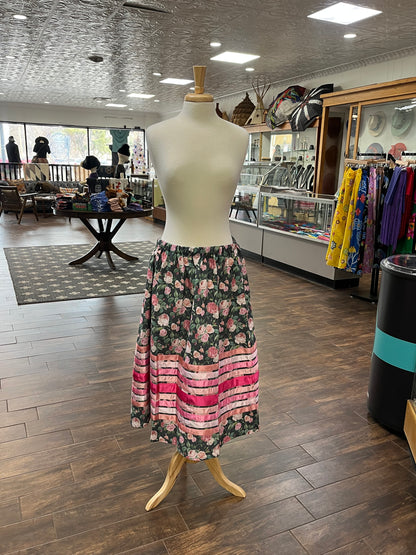 Pink Floral Ribbon Skirt with Pink Ribbons; Waist 36", Length 32"