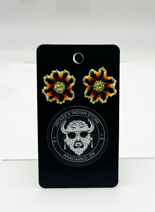 Beaded Floral Earrings; Yellow