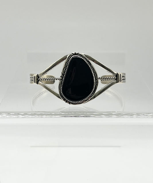 Large Onyx and Sterling Silver Cuff Bracelet