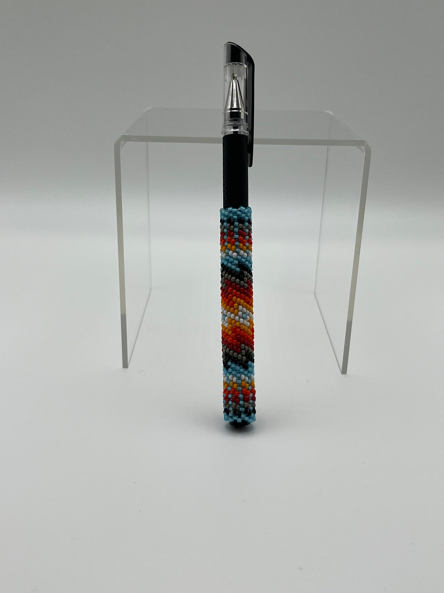 Beaded Pen Blue with Fire Colors