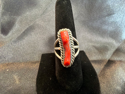 Coral/Sterling Silver Ring (Size 9)