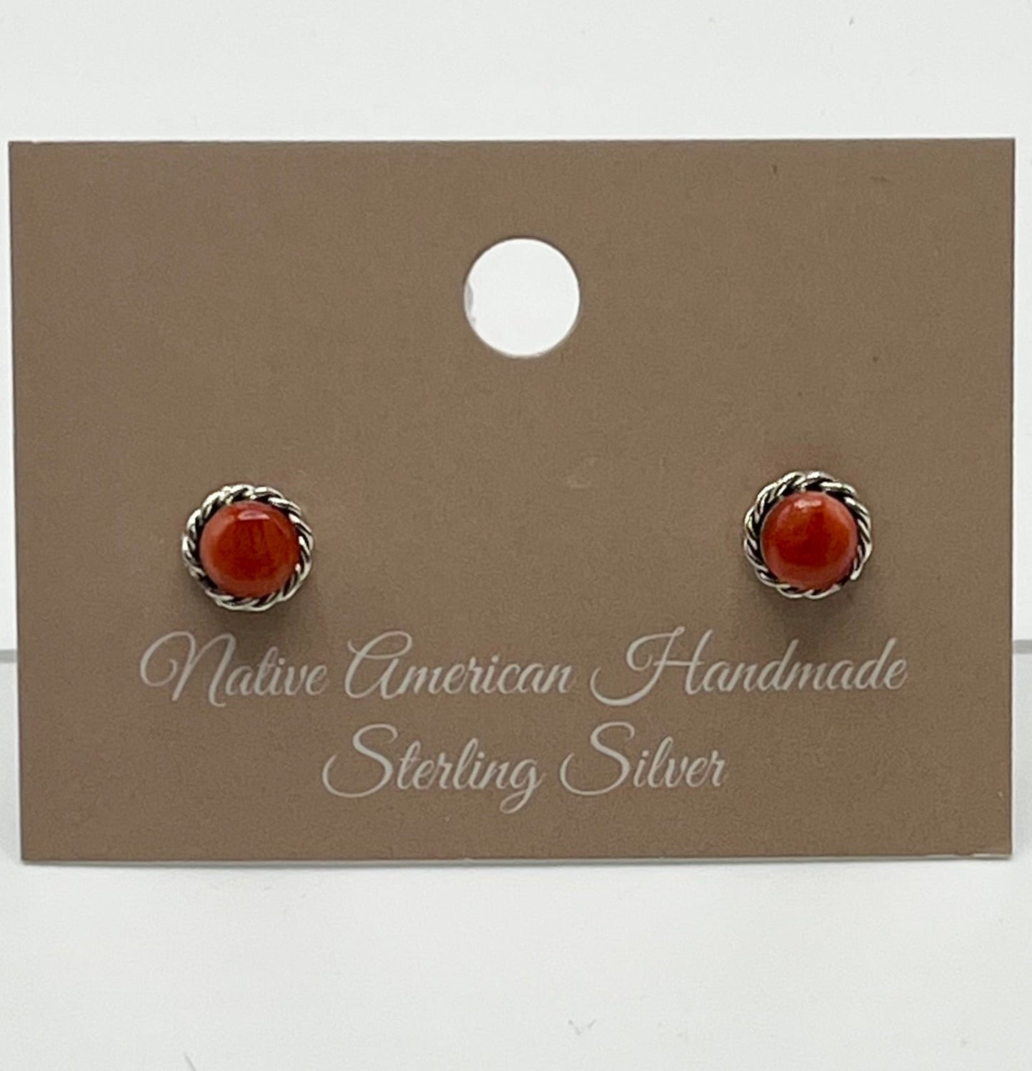 Orange Spiny Oyster and Sterling Silver Round Shaped Earrings
