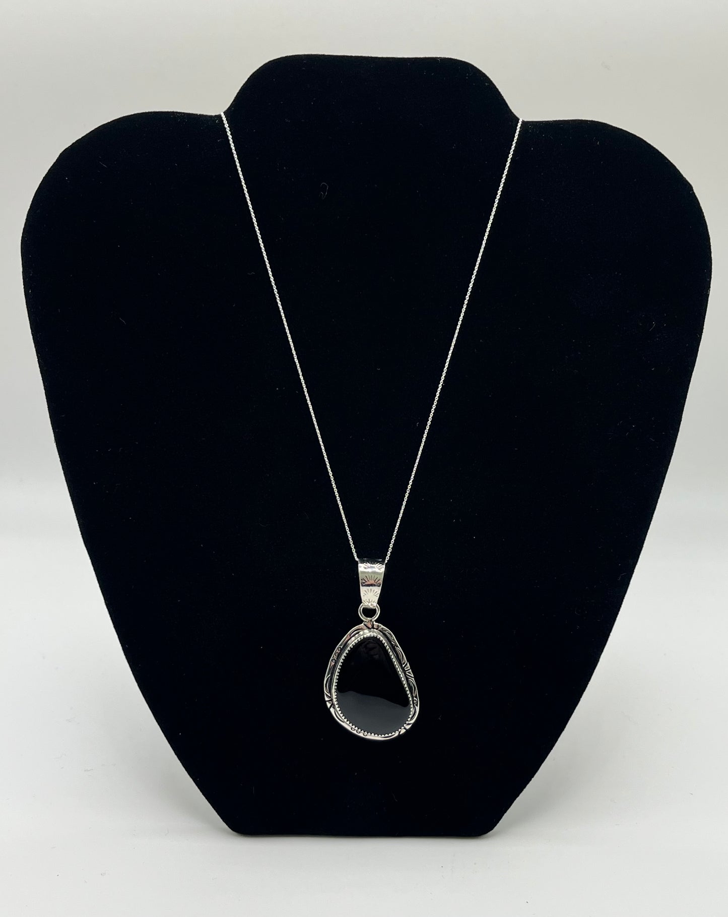 Large Onyx and Sterling Silver Pendant with Chain
