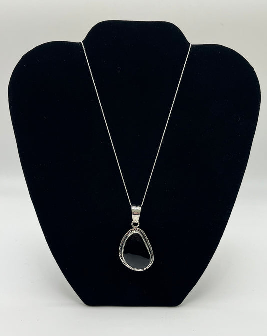 Large Onyx and Sterling Silver Pendant with Chain