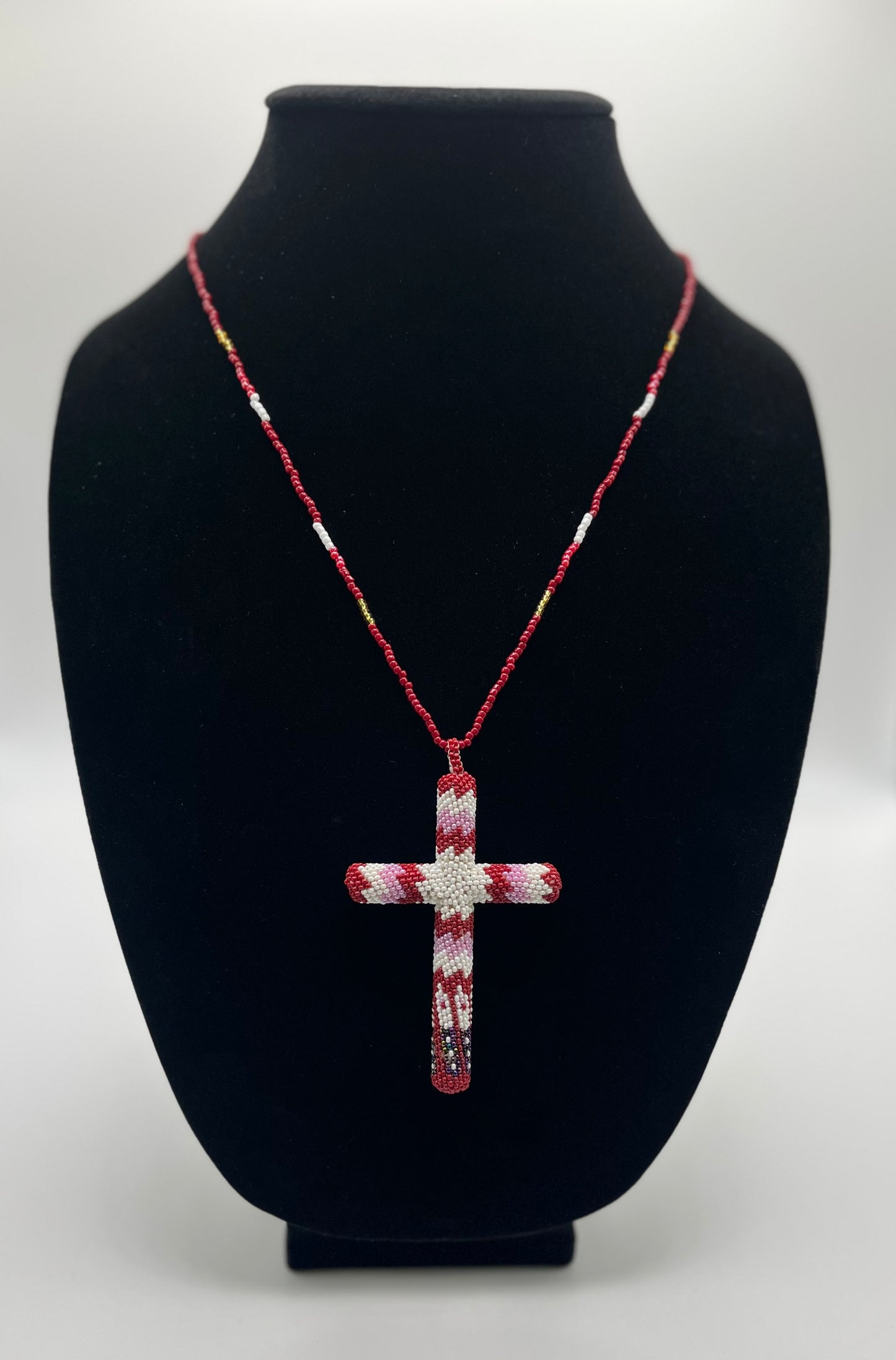 Beaded Cross Maroon and Pink