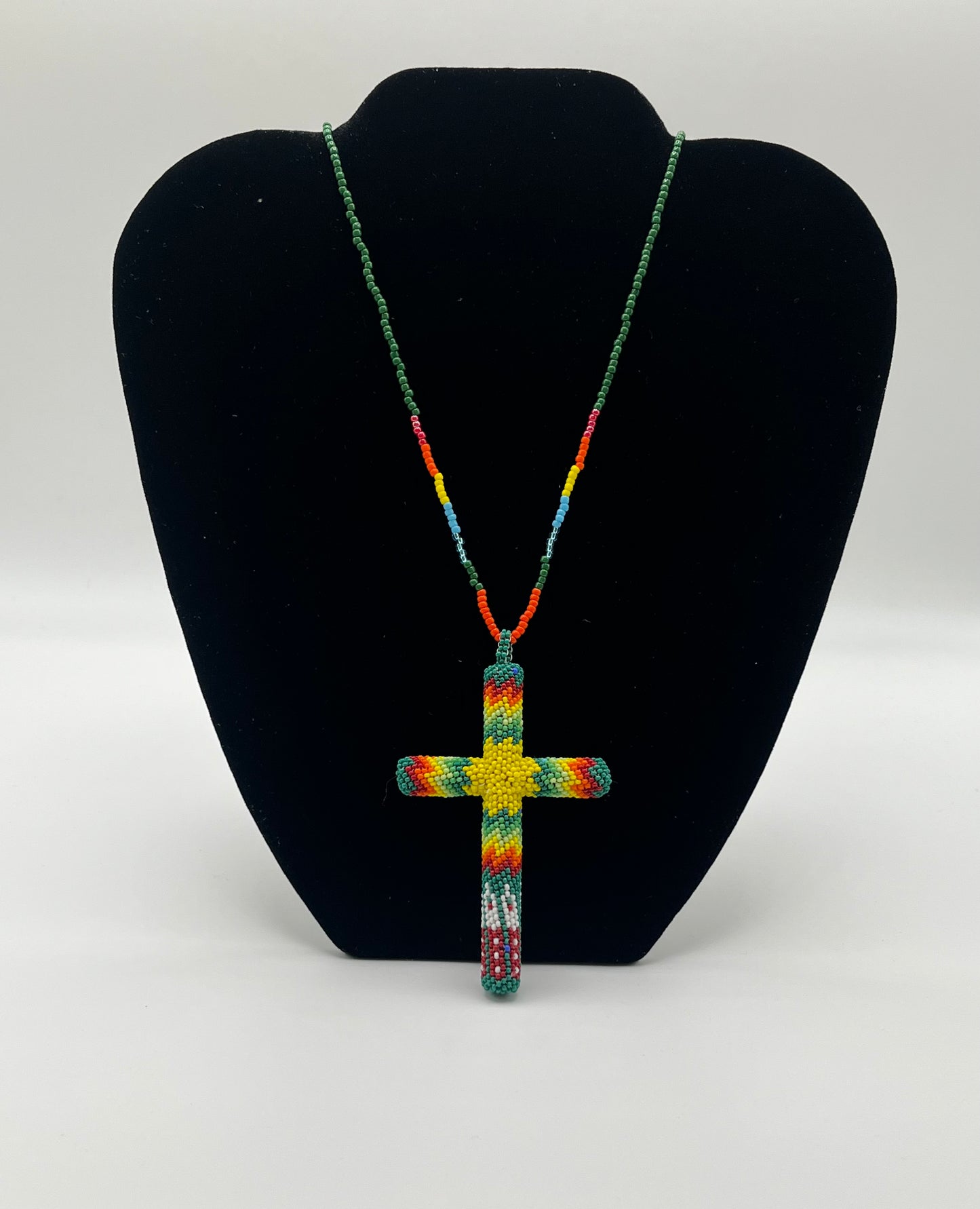 Beaded Cross; Yellow and Green