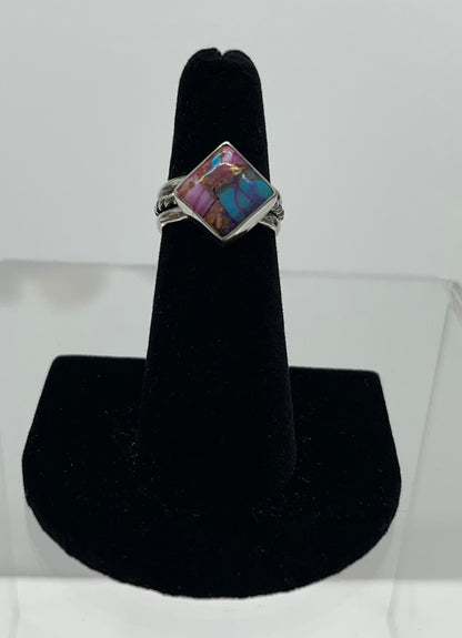 Pink Dahlia Turquoise and Sterling Silver Ring 5.25