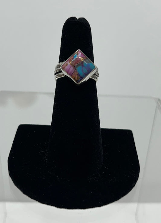 Pink Dahlia Turquoise and Sterling Silver Ring 5.25
