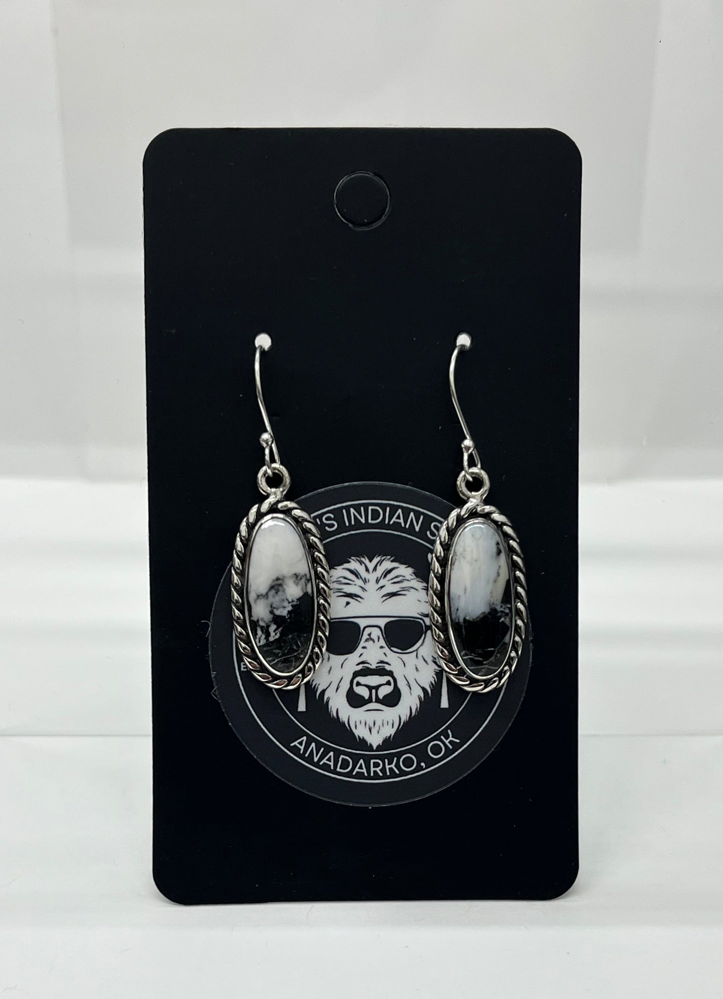 White Buffalo Turquoise and Sterling Silver Oval Shaped Earrings