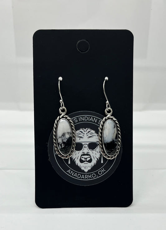 White Buffalo Turquoise and Sterling Silver Oval Shaped Earrings